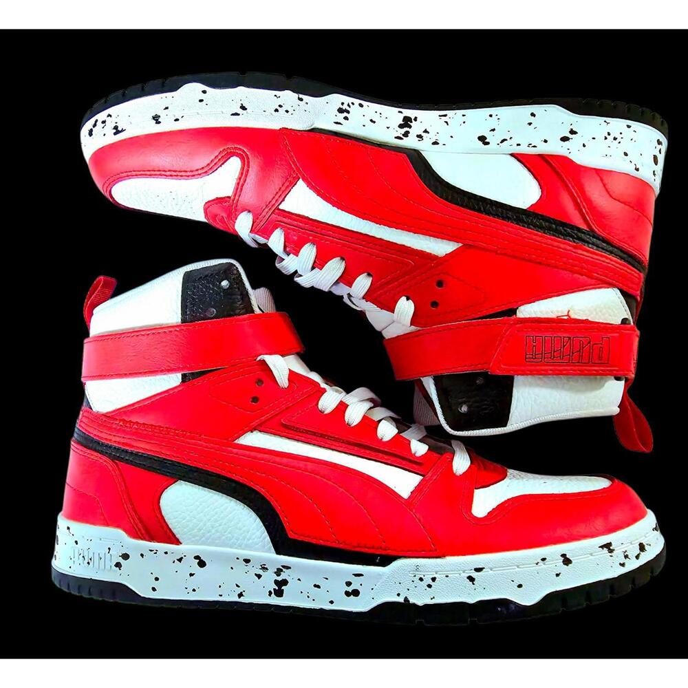 Puma RBD Game "Varsity Patch" High Top Sneakers in "High Risk Red" NWOT 10.5